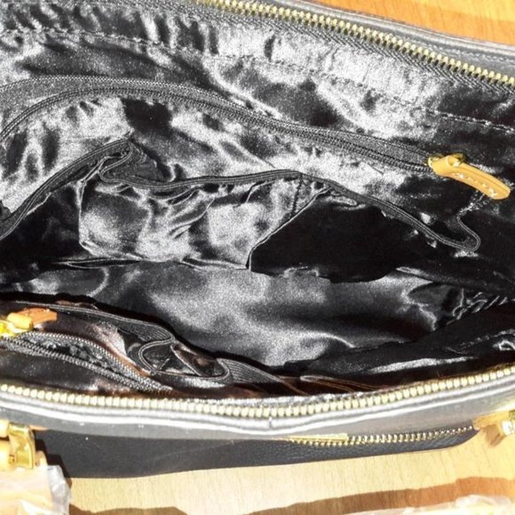 JOY & IMAN LEATHER TOTE BAG BLACK AND BROWN - Picture 3 of 4